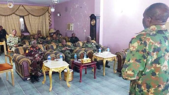 Al Burhan receives a briefing on the military operations in Omdurman after the break of the SRF siege on Corps of Engineers on February 16 2024