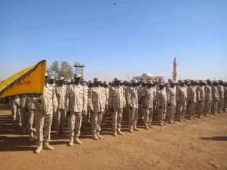 JEM fighters in a training camp in Kassala State estern Sudan salute al Burhan on February 21 2024