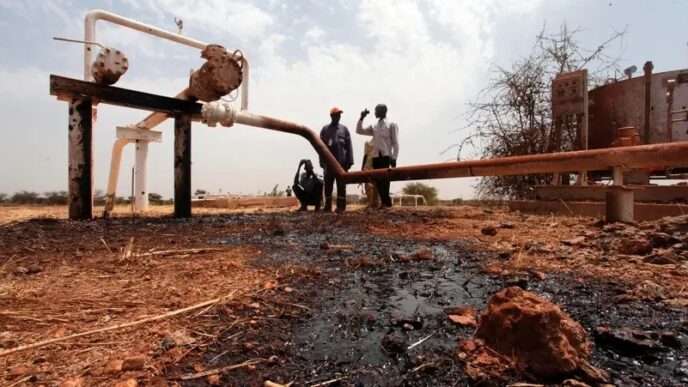 Oil spills onto the ground from an oil well head in South Sudan March 3 2012. Reuters photo1