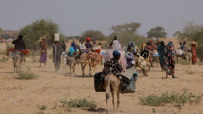 Refugees from Darfur region newly arrived in Chad look for space to settle near the border area in Goungour Chad May 8 2023