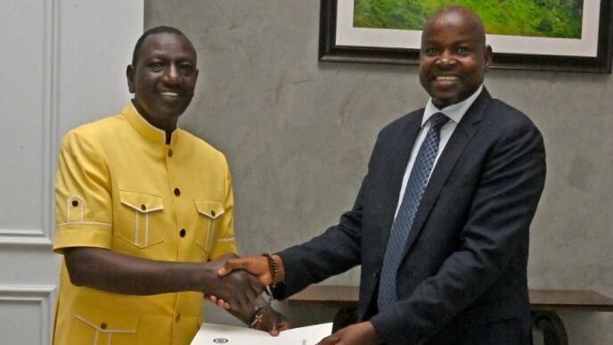 Kenyas President Ruto receives a message from President Salva Kiir delivered by Special Envoy Benjamin Bol Mel on March 12 2024