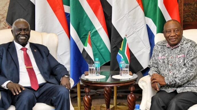 Malik Agar the Deputy Chairman of the Transitional Sovereign Council meet with South African President Cyril Ramaphosa on March 3 2024