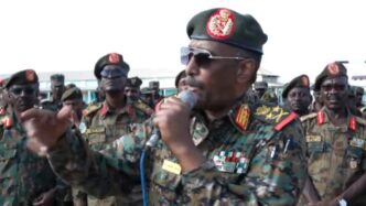 Al Burhan speaks to his troops at Gebeit militray school on January 5 2023
